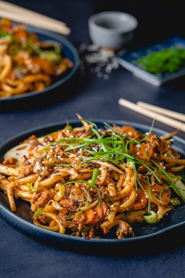 Wok de bœuf ,nouilles udon ,soja,cacahuètes..