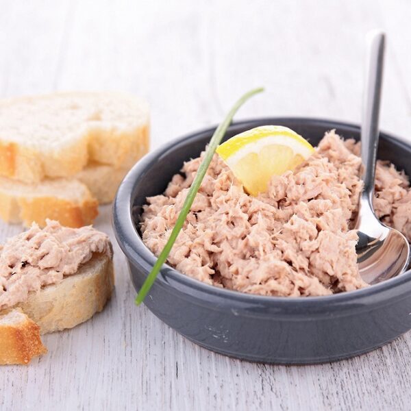 Crémeux de thon en rillettes au fromage frais ,crevettes sautées..