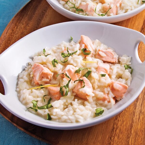 Risotto crémeux au saumon frais/calamars,sauce légère façon beurre blanc